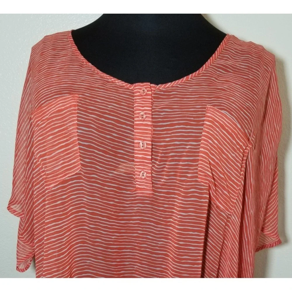 Torrid Plus Sz 3 Orange Semi Sheer Stripe Short Sleeve Blouse Retro Coastal Boho